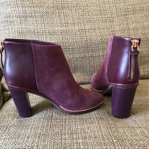 Ted Baker Azaila Block Heel Ankle Boots Burgundy